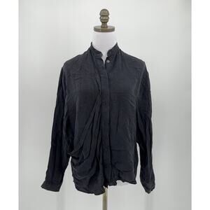 Shaina Mote Womens Black Draped Front Long Sleeve Button Top Sz 2 Made in USA